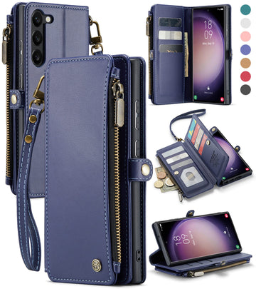 Defencase Compatible with Samsung Galaxy S23 Plus Case Wallet with RFID Blocking Card Holder for Women, PU Leather Magnetic Snap Flip Zipper Strap Phone Case Fit for Galaxy S23 Plus 5G 6.6