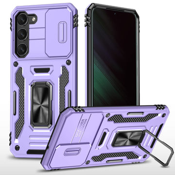 ANNGELAS for Samsung Galaxy S23 Plus Case - Shockproof Cases for S23 Plus 5G - Built-in Slide Anti-Scratch Camera Lens Cover - Integrated 360 Degree Rotating Ring Kickstand,6.6 Inch,Light Purple