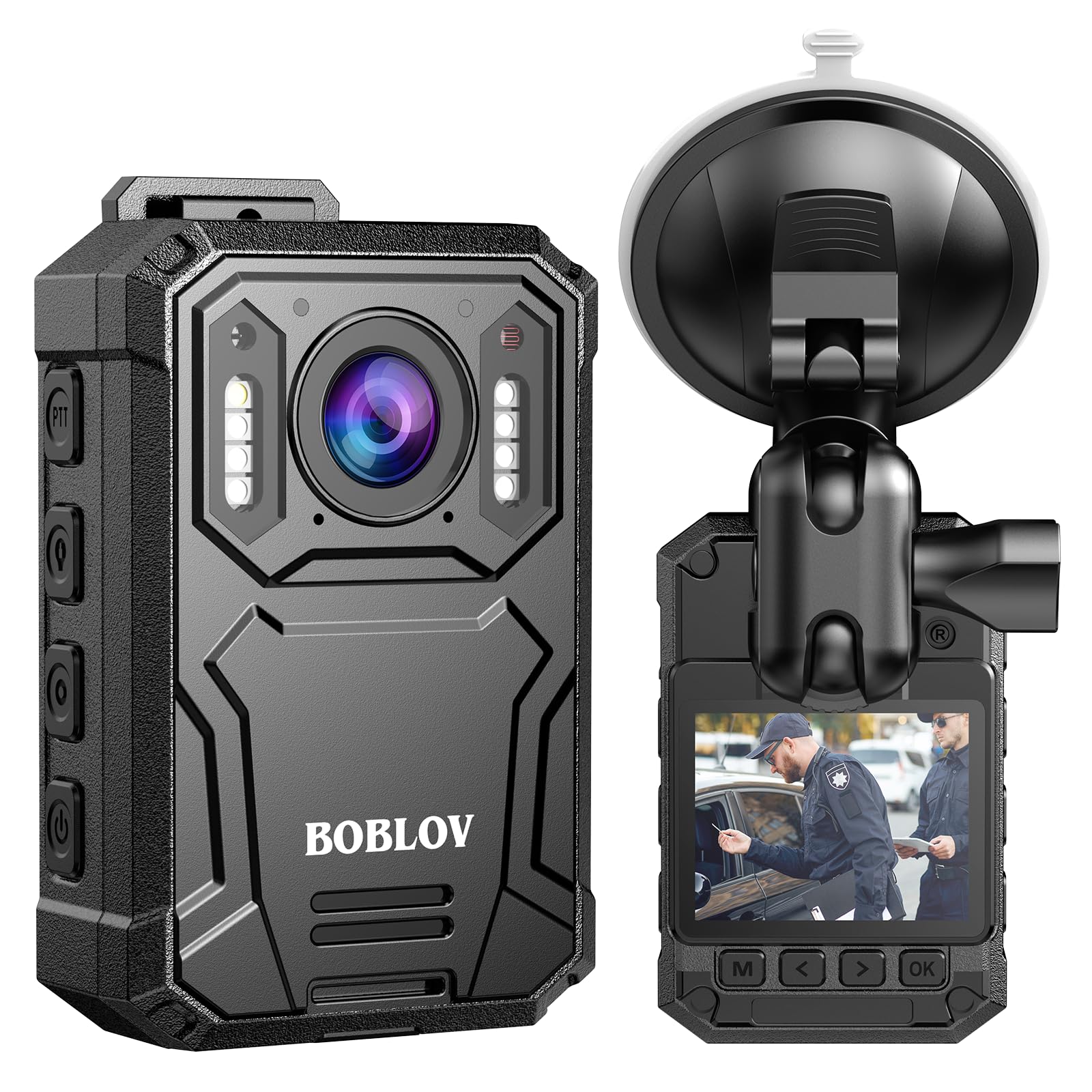 BOBLOV KJ23Pro 2K Body Camera, 128GB Body Cams with Night Vision, 4000mAh Battery for 15 Hours Continuous Recording, IP66 Design, USB-C Design for Law Enforcement, Security, and Outdoor Work