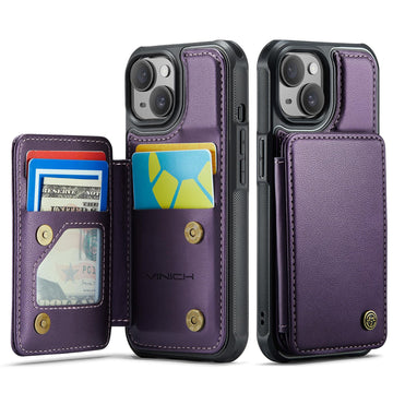 Vinich for iPhone 15 Plus Wallet Case with Card Holder, RFID Blocking for iPhone 15 Plus Case for Women Men, Durable Kickstand Shockproof Phone Case for iPhone 15 Plus, Purple