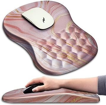 Pink Gold Marble Ergonomic Mouse Pad with Wrist Support and Massage Design - Pain Relief & Comfort (12x8 inch)