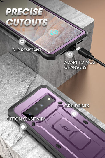 SUPCASE Unicorn Beetle Pro Full-Body Rugged Holster Case for Google Pixel 6 Pro (2021), Metallic Purple