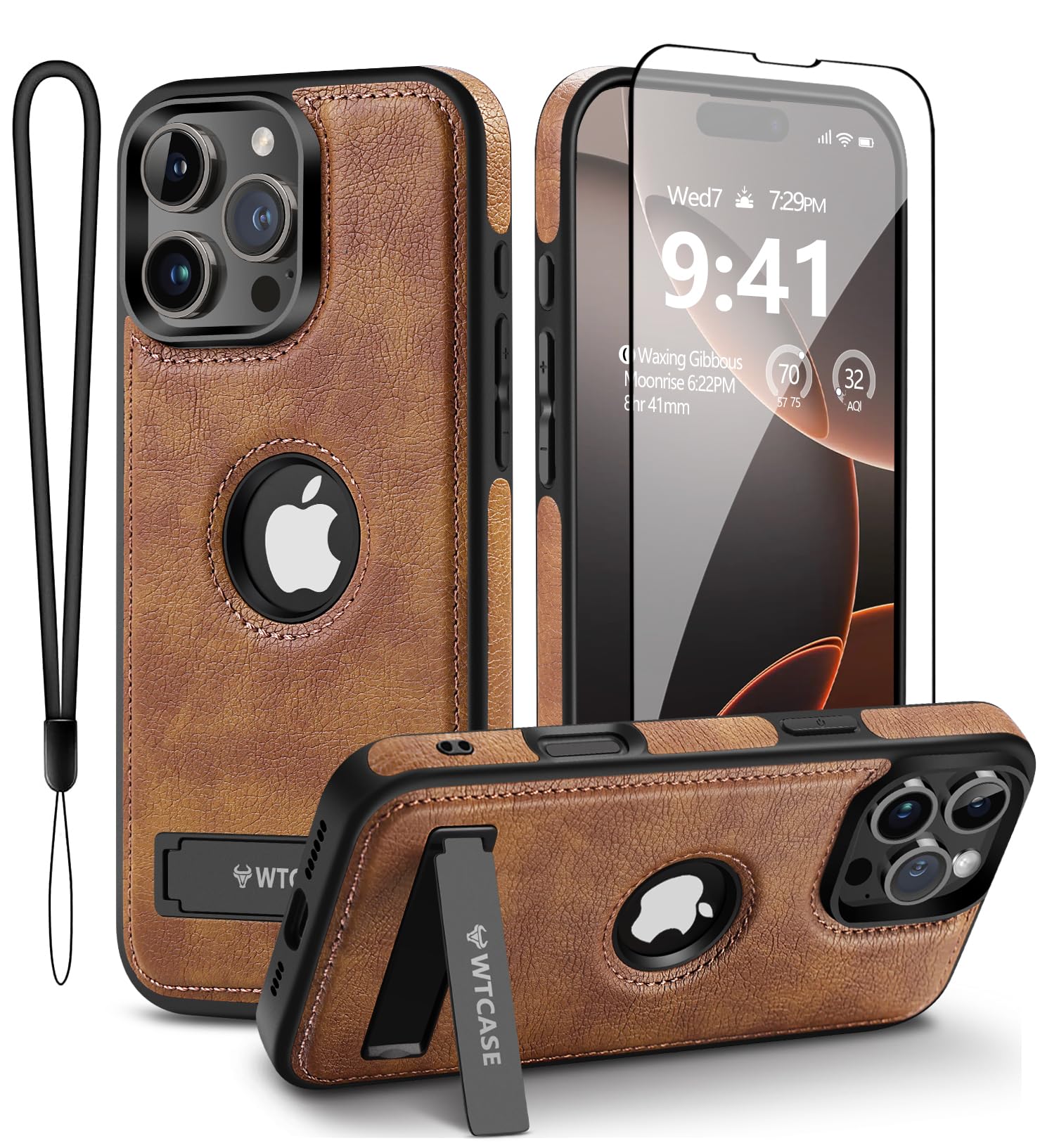 Magnetic for iPhone 16 Pro Max Leather Case,Built-in Invisible Stand [Compatible with Magsafe] Protective Slim Kickstand Phone Cover Compatible with iPhone 16 Pro Max (2024) 6.9" (Brown)