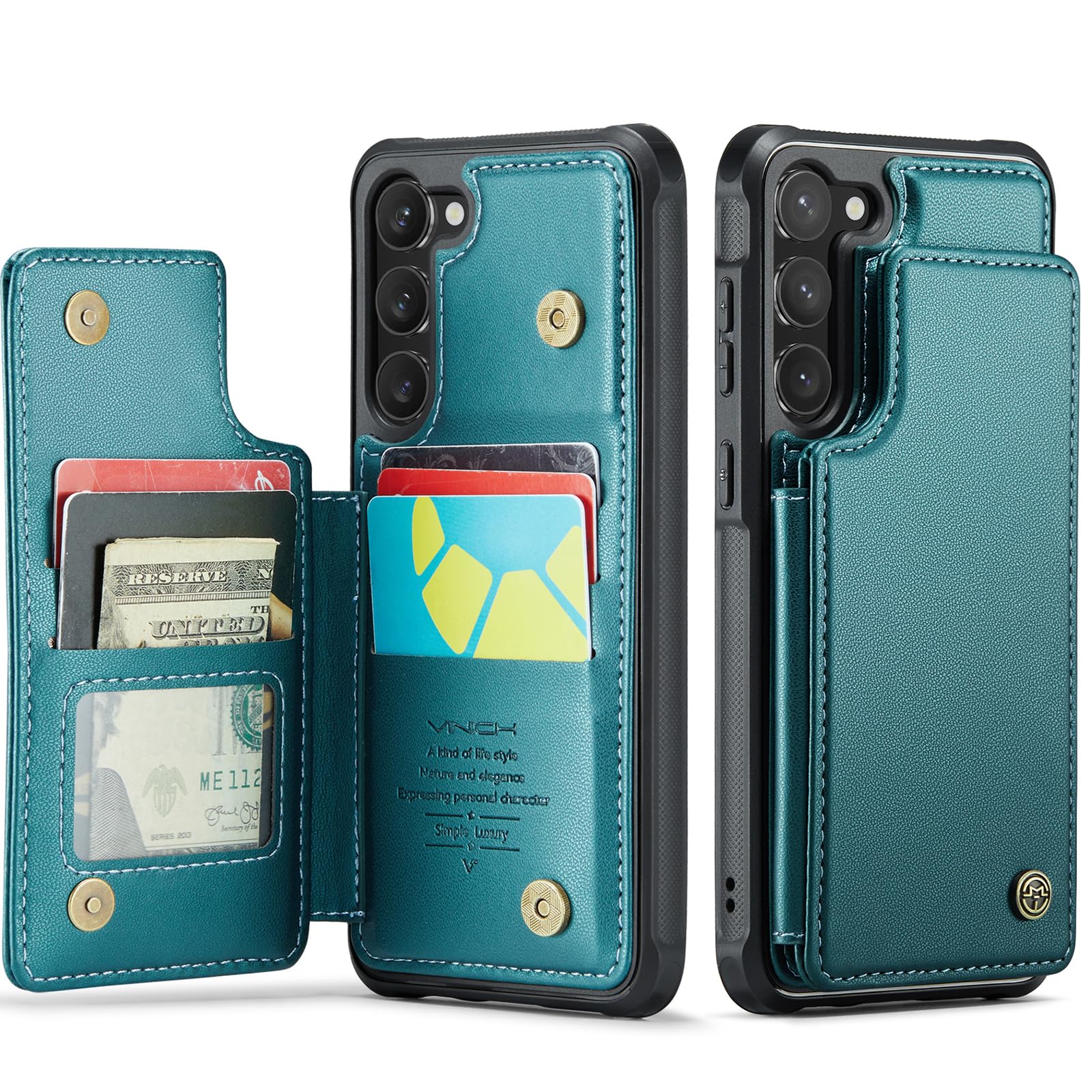 Vinich for Samsung Galaxy S23 Plus Case with Card Holder, for Samsung S23 Plus Wallet Case for Women Men with RFID Blocking, Durable Kickstand Shockproof Case for Galaxy S23 Plus 5G, Bluish Green