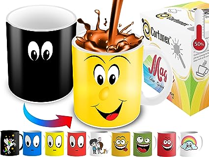 Cortunex Color Changing Coffee Mug - 11 Ounce Heat Sensitive Mug with Funny Yellow Smiley Face