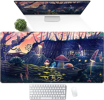 Fantasy Mushroom Garden Extended Mouse Pad - Whimsical Desk Mat for Work and Play