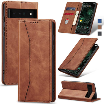 Jasonyu Flip Wallet Case for Google Pixel 6 Pro 5G,Leather Magnetic Folio Cover with Card Holder,Kickstand - TPU Shockproof Durable Protective Phone Case,Brown