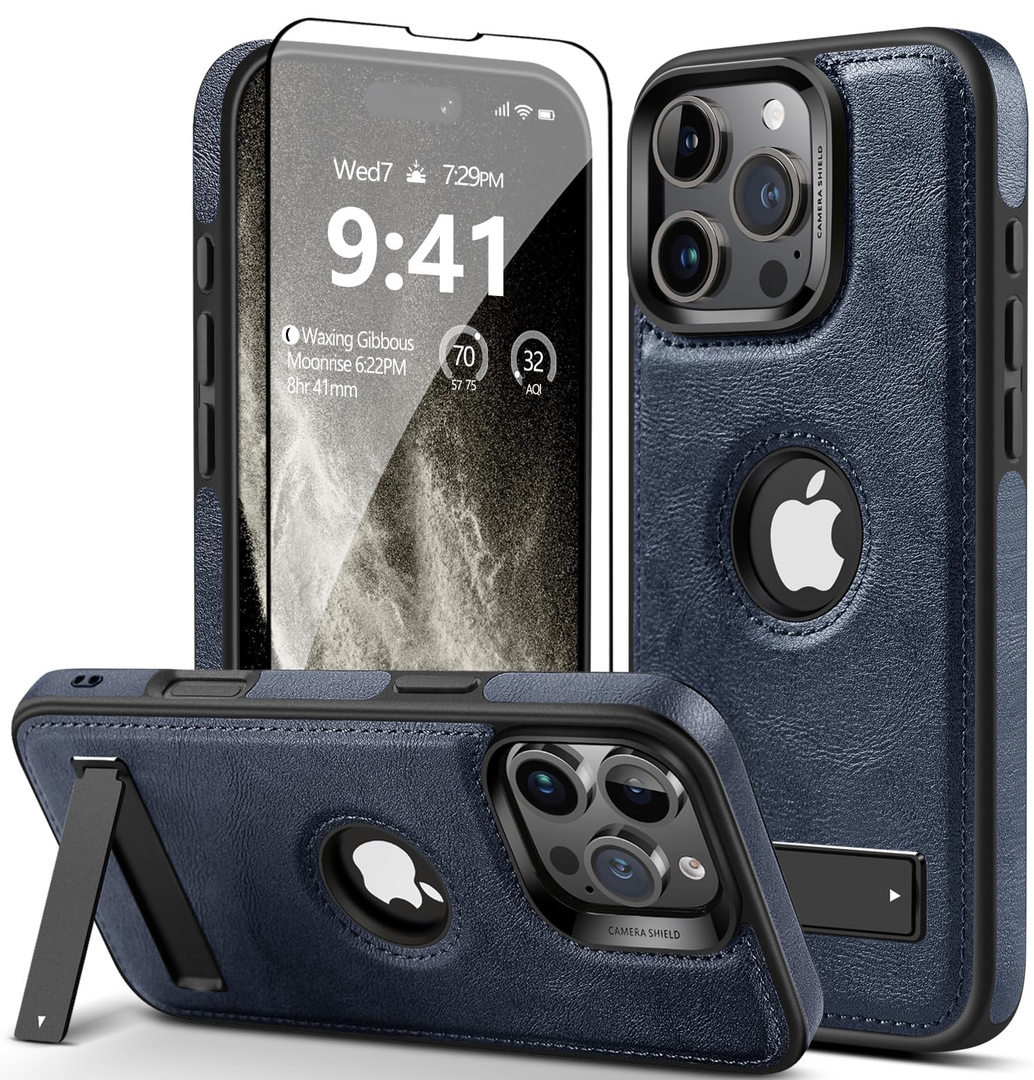 Strong Magnetic for iPhone 16 Pro Max Case Leather,[Compatible with MagSafe], Slim Adjustable Kickstand Phone Case for iPhone 16 Pro Max (2024) 6.9" (Blue)