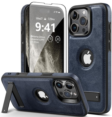 Strong Magnetic for iPhone 16 Pro Max Case Leather,[Compatible with MagSafe], Slim Adjustable Kickstand Phone Case for iPhone 16 Pro Max (2024) 6.9" (Blue)