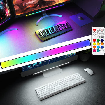 Under Monitor Light Bar, RGB Screenbar Light Desk Lamp Computer, Dimmable LED with Dynamic Rainbow Effect, Gaming USB Powered, Remote Control Color Changing, Adjustable Brightness and Speed