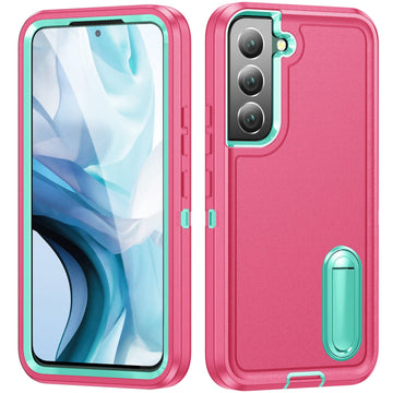 for Samsung Galaxy S22 Plus Case Galaxy S22+ Case with Kickstand Case 3-Layer Military Grade Protective Case Cover Silicone Rugged Shockproof for Galaxy S22 Plus S22+ Phone Case (Rose Red+Cyan)