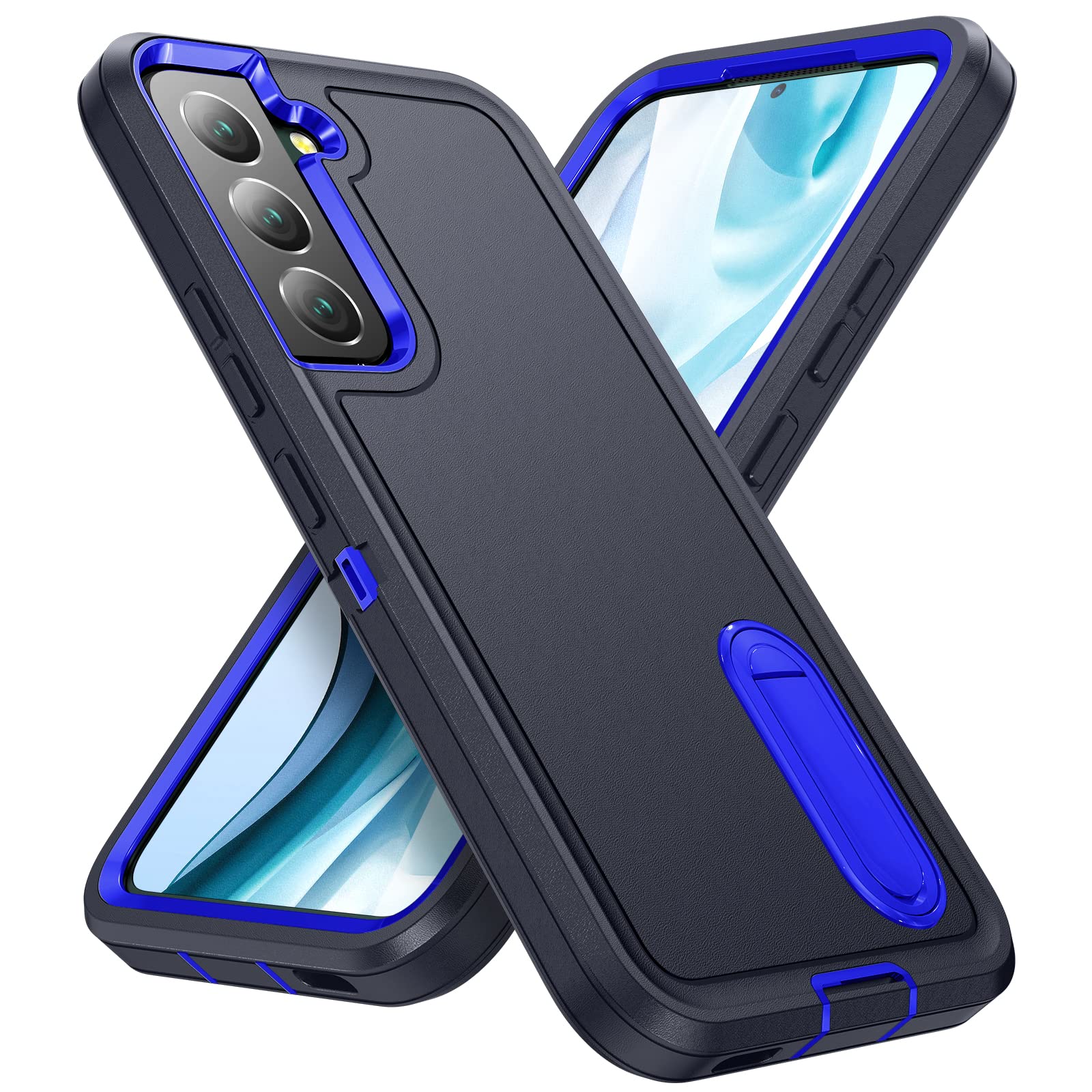 for Samsung Galaxy S22 Plus Case Galaxy S22+ Case with Kickstand Case 3-Layer Military Grade Protective Case Cover Silicone Heavy Duty Rugged Shockproof for Galaxy S22 Plus S22+ Phone Case (Navy+Blue)