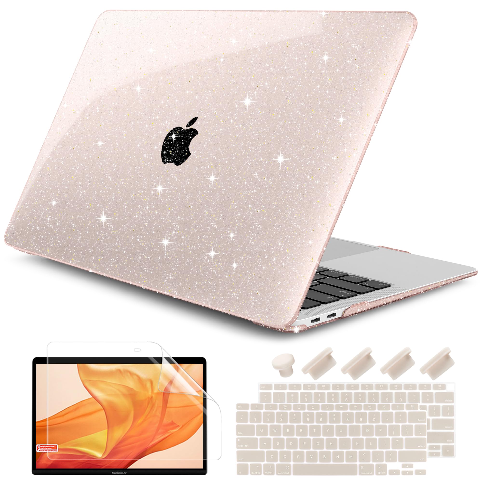 DONGKE for MacBook Air 13 inch Case 2021-2018 Release A2337 M1 A2179 A1932, Bling Plastic Hard Shell Case & Keyboard Cover Only Compatible with MacBook Air 13 inch Retina Fits Touch ID, Starlight