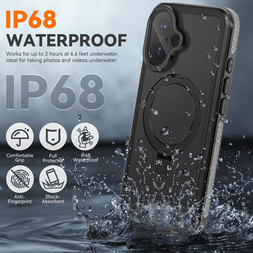 Magnetic & Stand for iPhone 16 Plus Case Waterproof[Built-in Screen Protector][Fit for Magsafe][Invisible KickStand] 360° Full Body Sealed Protective Dustproof Shockproof Case for iPhone 16 Plus