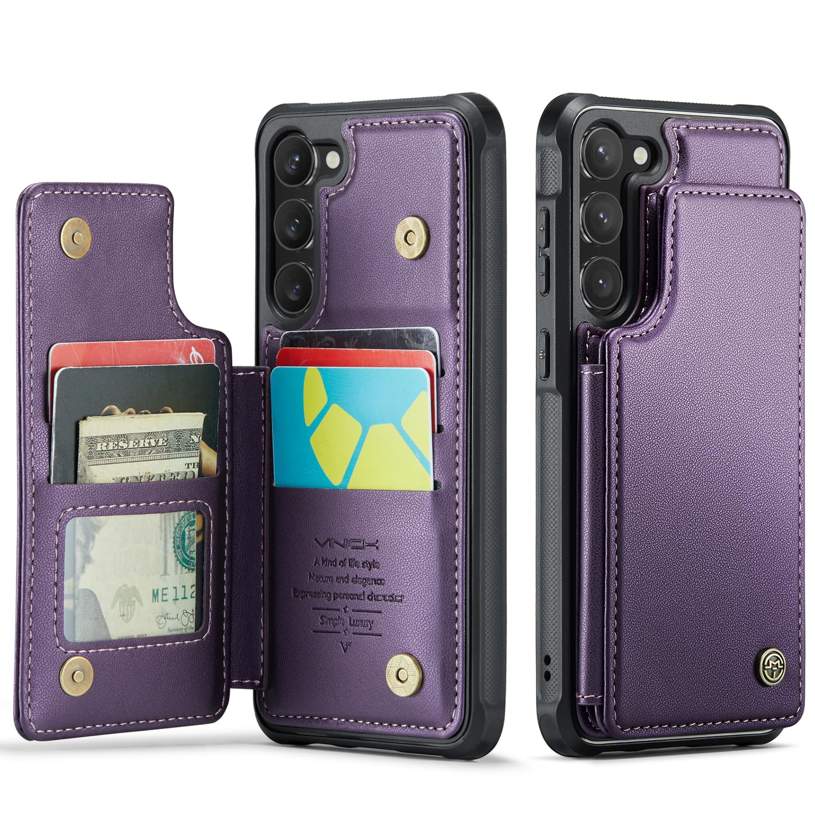 Vinich for Samsung Galaxy S23 Plus Case with Card Holder, for Samsung S23 Plus Wallet Case for Women Men with RFID Blocking, Durable Kickstand Shockproof Case for Galaxy S23 Plus 5G, Purple