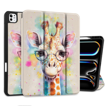 MEEgoodo Case for M4 iPad Pro 13 inch Case 2024, Tablet Cover with Trifold Stand + Pencil Holder + Auto Wake/Sleep + Soft TPU Back Cover for Kids, Birds & Flowers