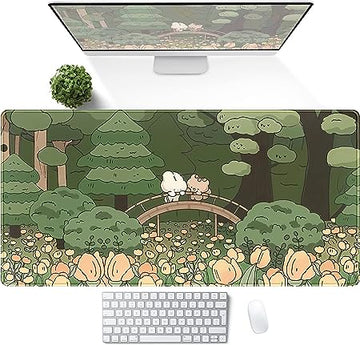 Anime Forest Desk Mat - Cute Green Mouse Pad for Aesthetic Desk Setup