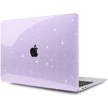 DONGKE for MacBook Air 13 inch Case 2021-2018 Release A2337 M1 A2179 A1932, Bling Plastic Hard Shell Case & Keyboard Cover Only Compatible with MacBook Air 13 inch Retina Fits Touch ID, Sparkly Purple