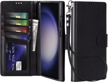 Galaxy S23 Ultra Wallet Case with Kickstand, Card Holders, and Wrist Strap