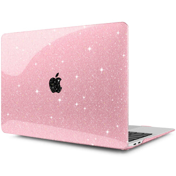 DONGKE for MacBook Air 13 inch Case 2021-2018 Release A2337 M1 A2179 A1932, Bling Plastic Hard Shell Case & Keyboard Cover Only Compatible with MacBook Air 13 inch Retina Fits Touch ID, Sparkly Pink