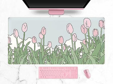 Watercolor Tulip Flower Mouse Pad - Extended Gaming Mousepad for Stylish Desk Setup