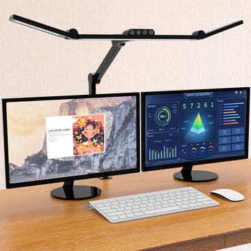 Micomlan Led Desk Lamp with Clamp, Architect Desk Lamp for Home Office with Atmosphere Lighting, 24W Ultra Bright Auto Dimming Desk Light Stepless Dimming and Tempering LED Table Light