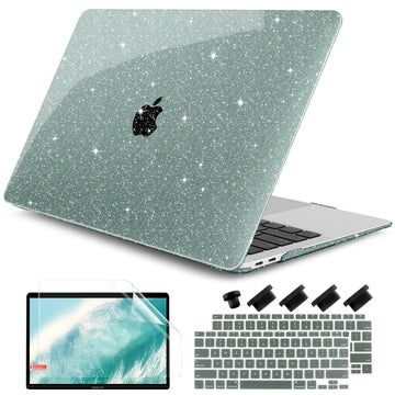 DONGKE for MacBook Air 13 inch Case 2021-2018 Release A2337 M1 A2179 A1932, Bling Plastic Hard Shell Case & Keyboard Cover Only Compatible with MacBook Air 13 inch Retina Fits Touch ID, Sparkly Green