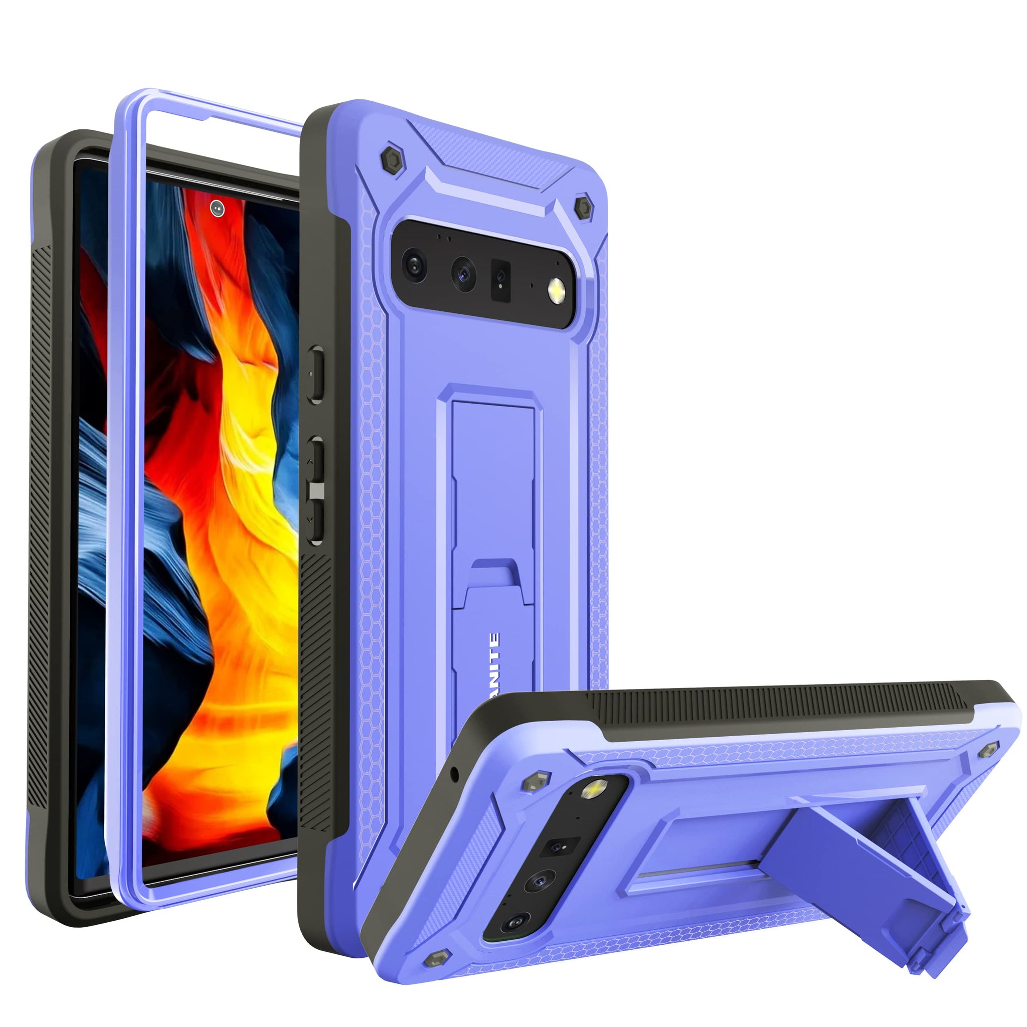 URBANITE Case for Google Pixel 6 Pro with Built-in Kickstand, Dual Layer Shockproof Protective Phone Case, Military Grade Heavy Duty Cover Case for Pixel 6 Pro 6.7 inch (Purple)