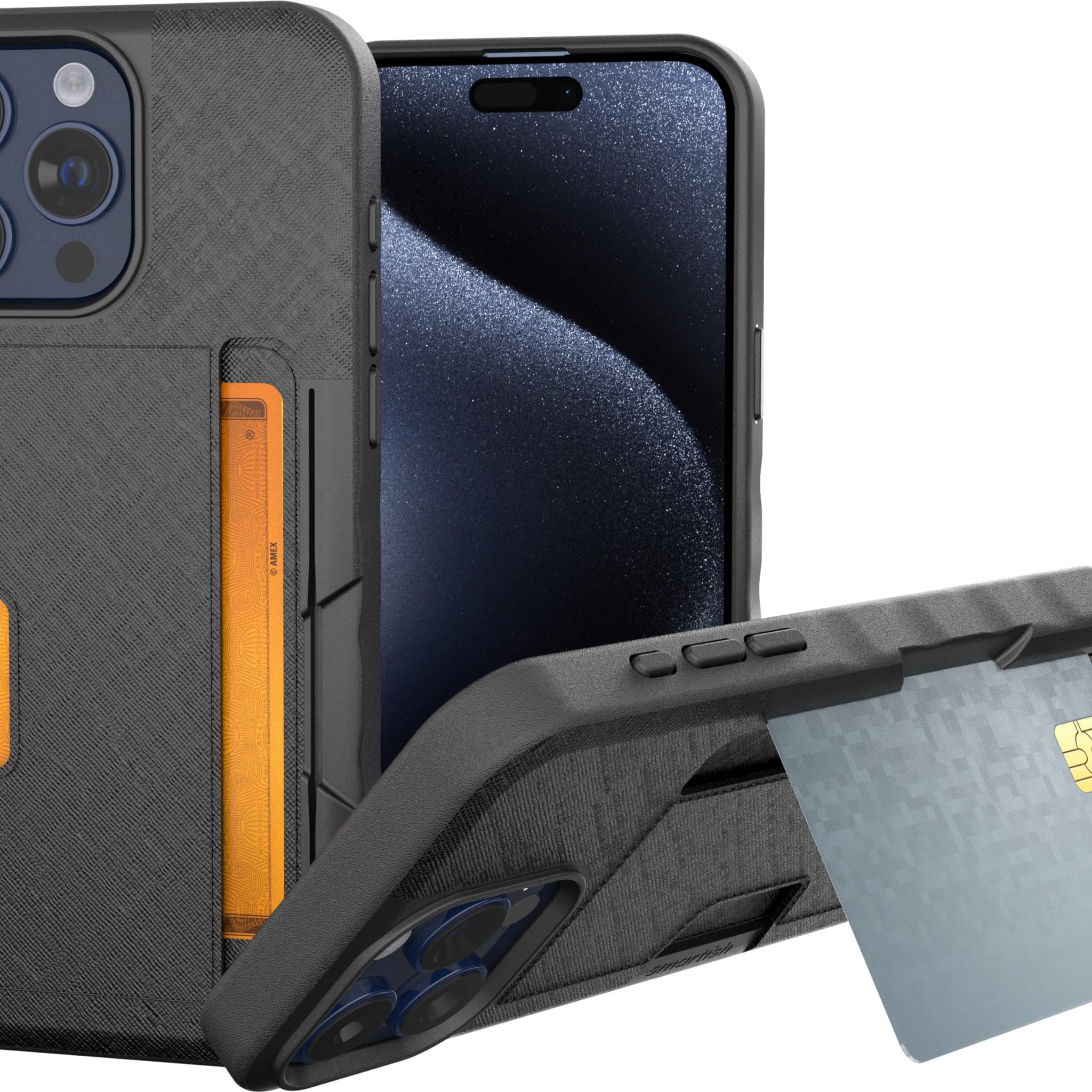 Smartish® iPhone 15 Pro Max Wallet Case - Wallet Slayer Vol. 2 [Slim/Protective] Credit Card Holder w/Kickstand Drop Tested Hidden Card Slot Compatible w/Apple iPhone 15 Pro Max - Black Tie Affair