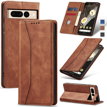 Jasonyu Flip Wallet Case for Google Pixel 7 Pro 5G,Leather Magnetic Folio Cover with Card Holder,Kickstand - TPU Shockproof Durable Protective Phone Case,Brown