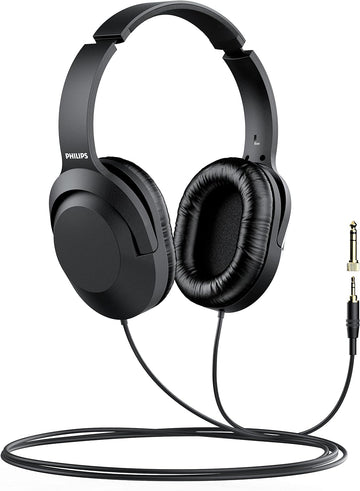 PHILIPS Over-Ear Wired Stereo Headphones: Studio Quality, Black with 6.3mm Adapter