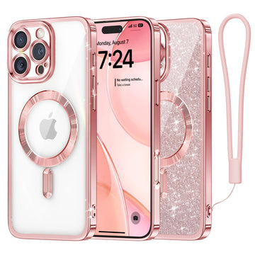 Meifigno for iPhone 16 Pro Max Case, [Glitter Card & Wrist Strap] [Compatible with MagSafe] [Military-Grade Protection] Surround Lens Protection Designed for 16 Pro Max Case 6.9