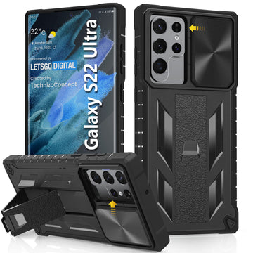 Case for Samsung Galaxy S22 Ultra 5G: Military Grade Drop Proof Rugged Protective Phone Cover with Built-in Kickstand & Slide |Shockproof Bumper Protection Textured Matte 6.8 Inch-Black