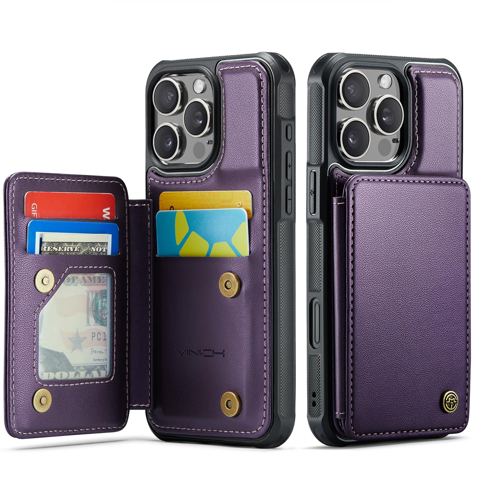 Vinich for iPhone 16 Pro 6.3" Wallet Case with Card Holder, RFID Blocking for iPhone 16 Pro Case for Women Men, Durable Kickstand Shockproof Phone Case for iPhone 16 Pro, Purple