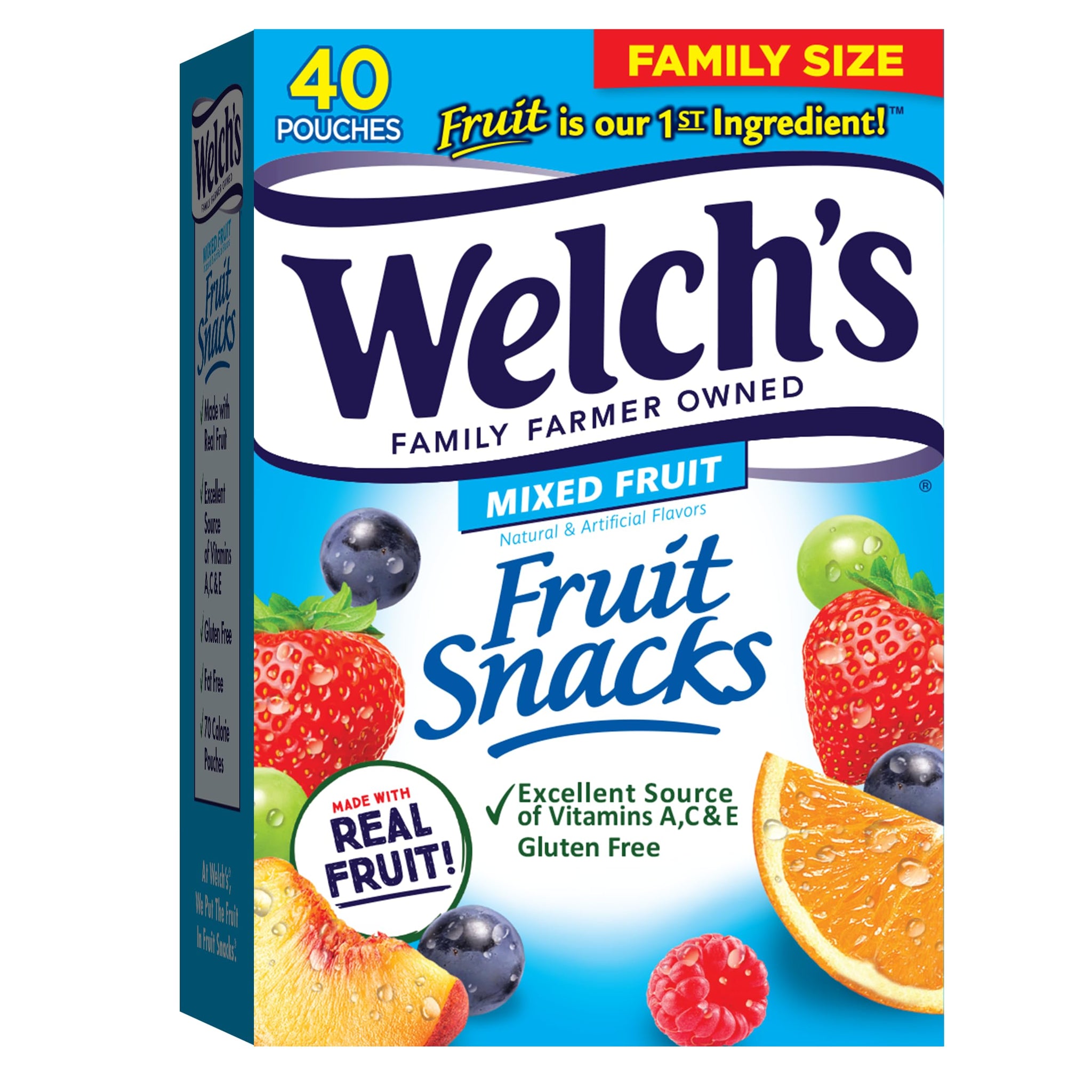 Welch’s Fruit Snacks, Mixed Fruit, Great for School Lunches, Bulk Pack, Gluten Free, Individual Single Serve Bags, 0.8 oz (Pack of 40)