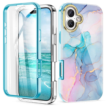 Cute Marble Case for iPhone 16 Plus 6.7 inch Built with Screen Protector, Lightweight and Stylish Full Body Shockproof Protective Rugged TPU Case for Women/Girls