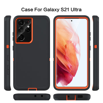 MXX Case Compatible with Galaxy S21 Ultra, 3-Layer Super Full Heavy Duty Body Bumper Cover/Shock Protection/Dust Proof, Designed for Samsung Galaxy S21 Ultra 5g (6.8 Inch) 2021 - (Gray/Orange)