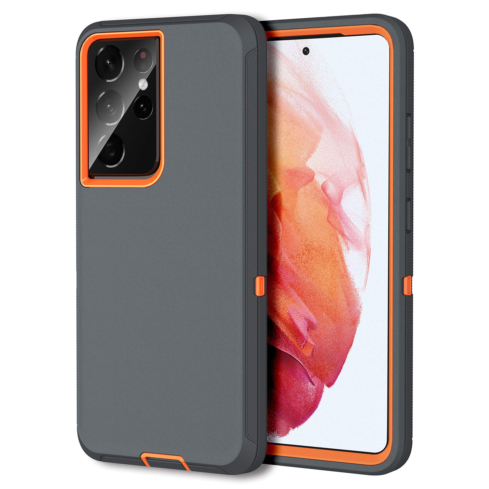 MXX Case Compatible with Galaxy S21 Ultra, 3-Layer Super Full Heavy Duty Body Bumper Cover/Shock Protection/Dust Proof, Designed for Samsung Galaxy S21 Ultra 5g (6.8 Inch) 2021 - (Gray/Orange)