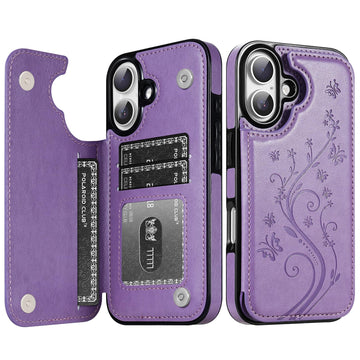 Korecase Compatible with iPhone 16 Butterfly Leather Holster Series Wallet Case with Card Holder Double Magnetic Clasp Back Flip Protective Cover Case for iPhone 16 6.1