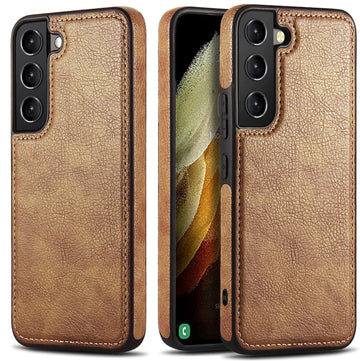 Design Compatible with Samsung Galaxy S22 5G Case Luxury Leather Business Slim Non-Slip Soft Grip Shockproof Protective Cover 2022 6.06 Inch (Brown)