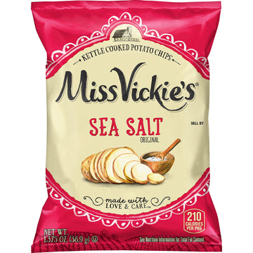 Miss Vickie's Kettle Cooked Potato Chips, Sea Salt & Vinegar, 1.375 Ounce (Pack of 64)