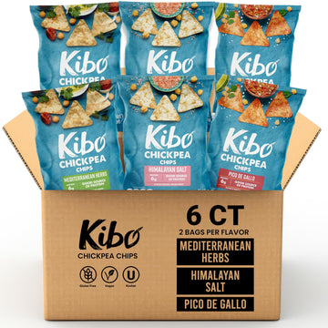 Kibo Chickpea Chips - High Protein/Fiber, Plant-Based, Cert. Gluten Free, Non-GMO, Vegan, Kosher, 3 Flavor Variety Pack, 1oz 12 pk