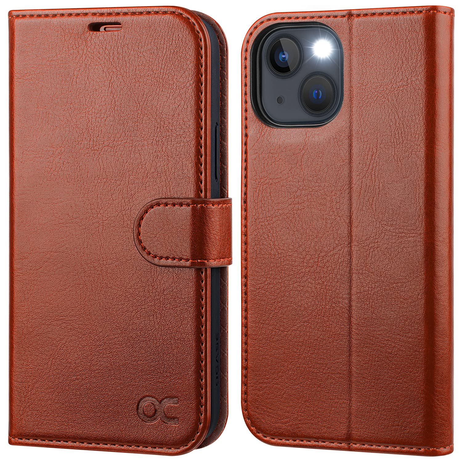 OCASE Compatible with iPhone 14 Plus Wallet Case, PU Leather Flip Folio Case with Card Holders RFID Blocking Kickstand [Shockproof TPU Inner Shell] Phone Cover 6.7 Inch 2022 (Brown)