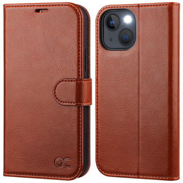 OCASE Compatible with iPhone 14 Plus Wallet Case, PU Leather Flip Folio Case with Card Holders RFID Blocking Kickstand [Shockproof TPU Inner Shell] Phone Cover 6.7 Inch 2022 (Brown)