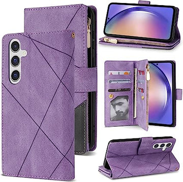 Neiye Samsung Galaxy A54 5G Wallet Case with RFID Blocking, Zipper, and Kickstand (Purple)