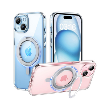 TAURI iPhone 15 Clear Case with 360° Ring Holder Stand: Complete 5-in-1 Protection