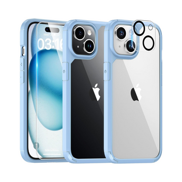 TAURI iPhone 15 Blue Clear Case Bundle: 5-in-1 Protection