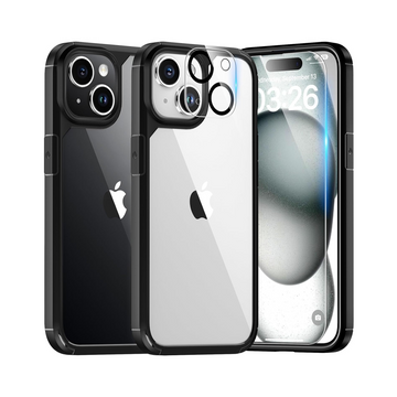 TAURI iPhone 15 Black Clear Case Bundle: 5-in-1 Protection