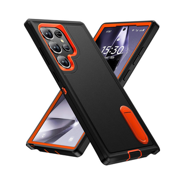 BaHaHoues Black/Orange Samsung Galaxy S24 Ultra Case with Built-in Kickstand