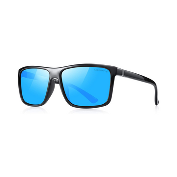 MERRY'S Rectangular Polarized Sports Sunglasses - Black Frame/Blue Mirror Lens